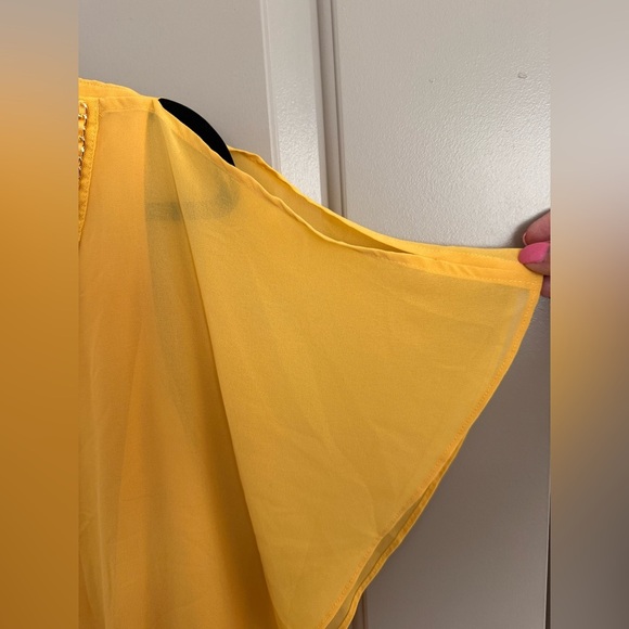 Thalia Sodi Marigold blouse cold shoulder peek-a-boo back banded bottom - Picture 4 of 7